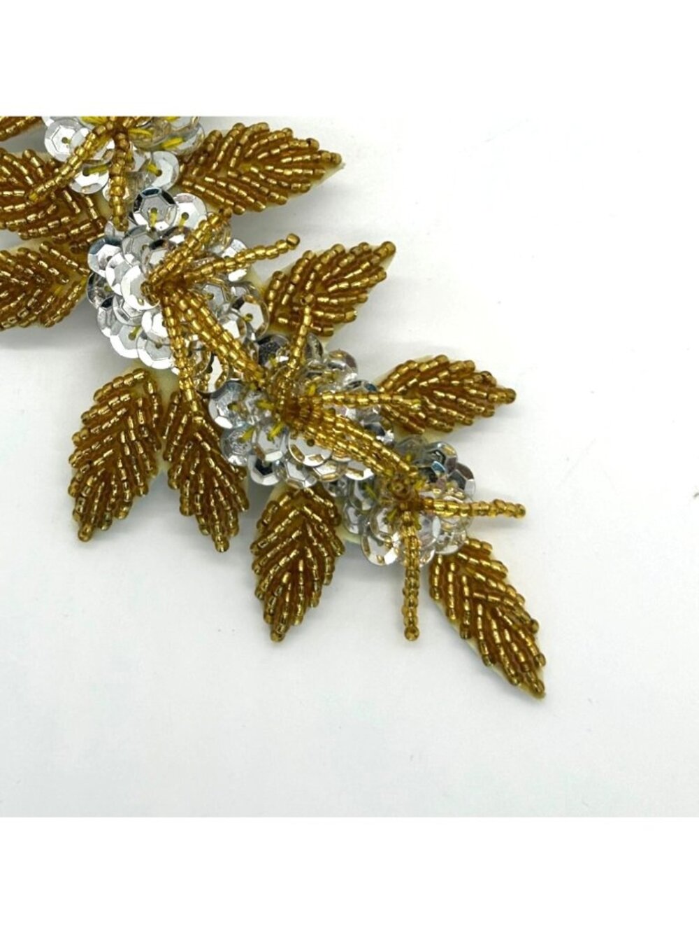 Floral Hair Barrette Gold-Tone Beaded Silvertone Sequin 6" Bridal Prom Formal - Picture 5 of 10